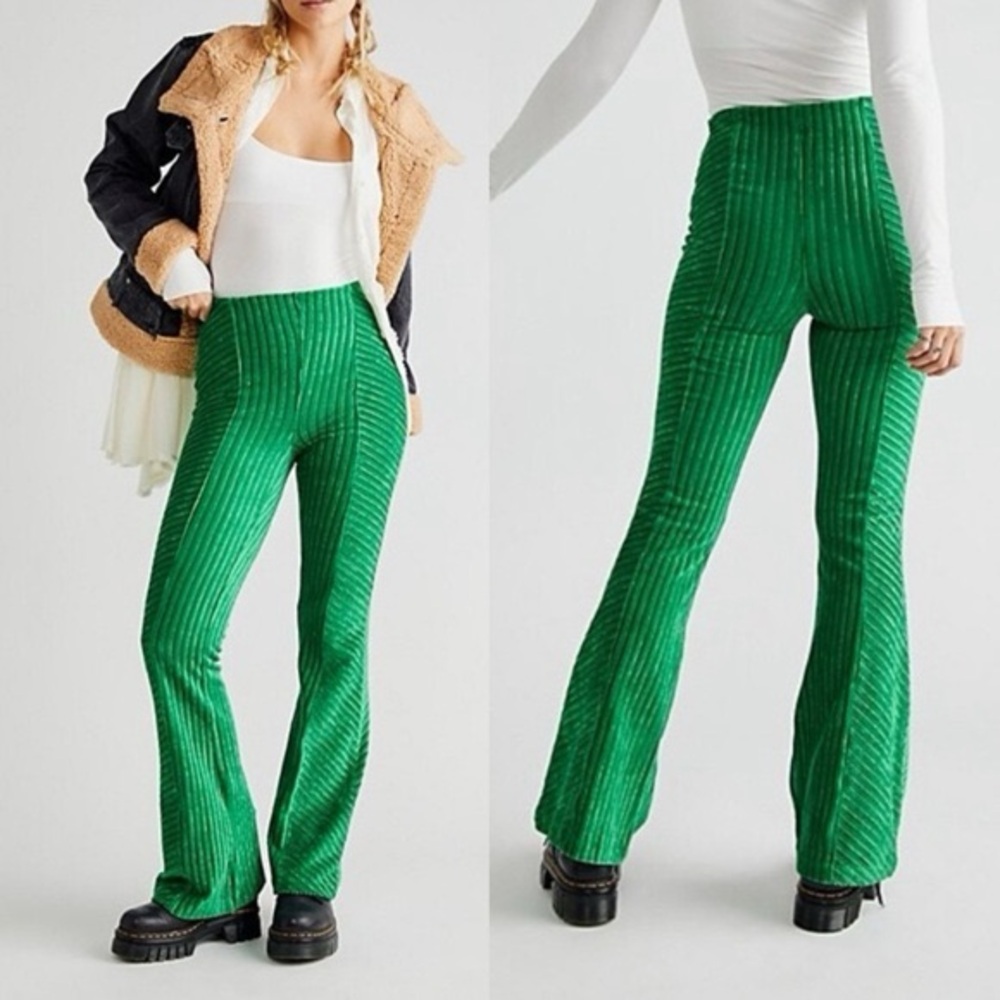 Free People Green Bee Slim Pull-On Velvet Flare
Pants